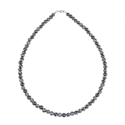 Collar de obsidiana de nieve - Piedras bola de 6 mm - 39 cm - Cierre de plata