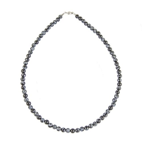 Collier Obsidienne neige - Pierres boules 6mm - 42 cm- Fermoir or