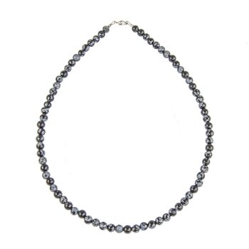 Collier Obsidienne neige - Pierres boules 6mm - 42 cm- Fermoir or 1