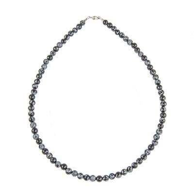Snow obsidian necklace - 6mm ball stones - 42 cm - Silver clasp