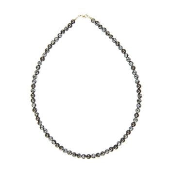 Collier Obsidienne neige - Pierres boules 6mm - 42 cm- Fermoir argent 2