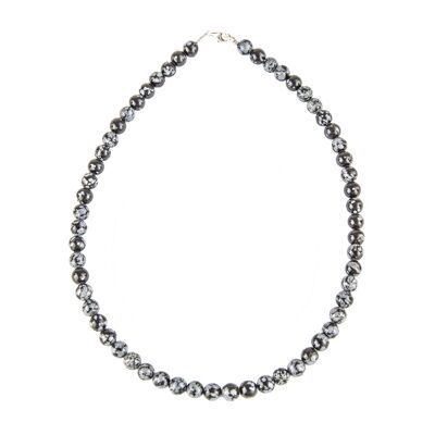 Collier Obsidienne neige - Pierres boules 8mm - 39 cm- Fermoir argent