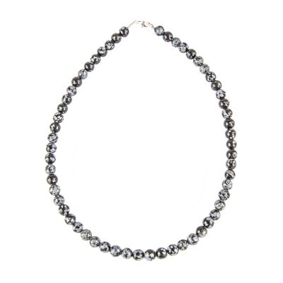 Snow obsidian necklace - 8mm ball stones - 42 cm - Silver clasp