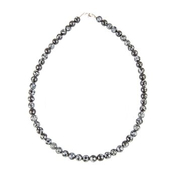 Collier Obsidienne neige - Pierres boules 8mm - 48 cm- Fermoir argent 1