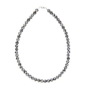 Collier Obsidienne neige - Pierres boules 8mm - 48 cm- Fermoir argent 2