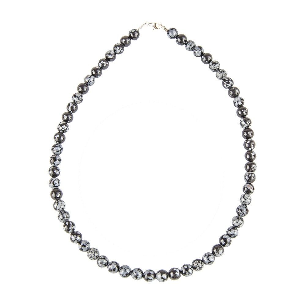 Collar de obsidiana de nieve - Piedras bola de 8 mm - 56 cm - Cierre de oro