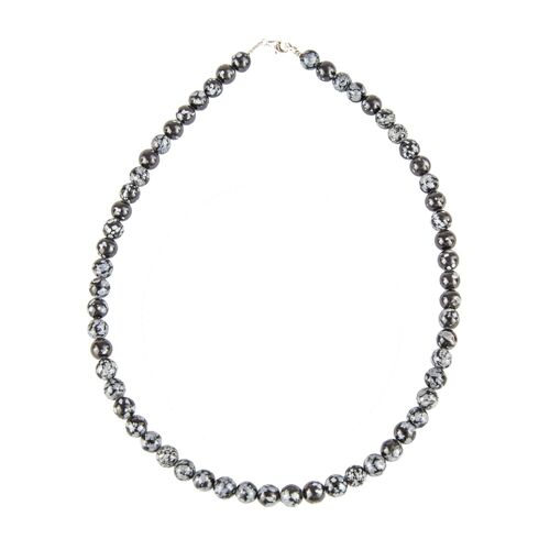 Collier Obsidienne neige - Pierres boules 8mm - 56 cm- Fermoir or