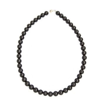 Collier Obsidienne noire - Pierres boules 10mm - 42 cm- Fermoir argent 1