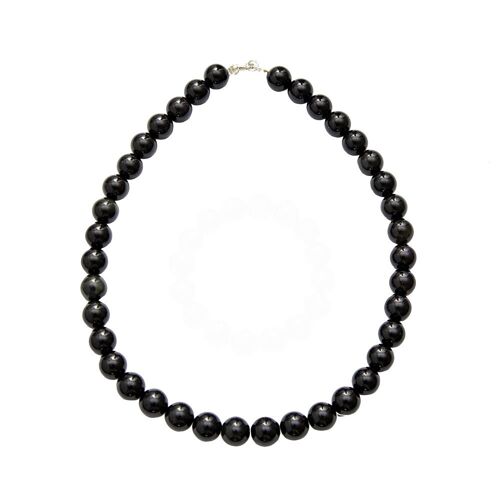 Collier Obsidienne noire - Pierres boules 12mm - 39 cm- Fermoir argent