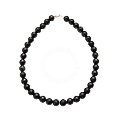 Halskette aus schwarzem Obsidian - 12 mm Kugelsteine - 39 cm - Silberverschluss