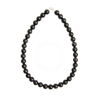 Collier Obsidienne noire - Pierres boules 12mm - 42 cm- Fermoir argent 2