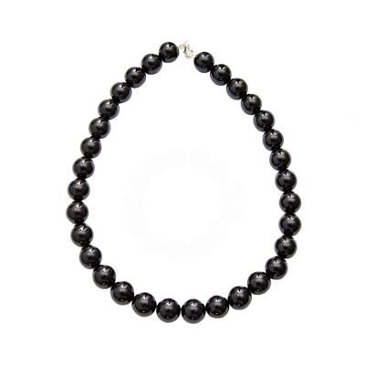 Halskette aus schwarzem Obsidian - 14 mm Kugelsteine - 39 cm - Silberverschluss