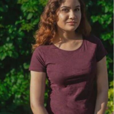 T-shirt donna girocollo bordeaux mélange in cotone biologico