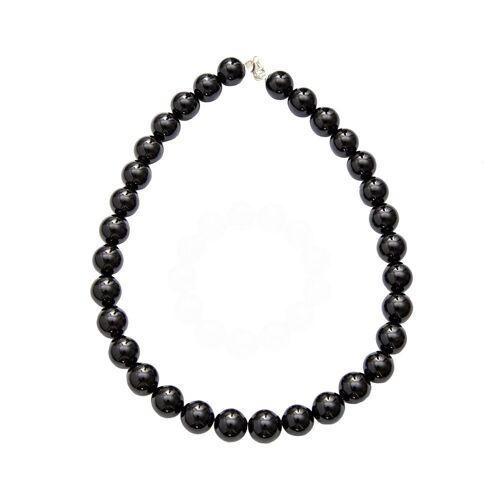 Collier Obsidienne noire - Pierres boules 14mm - 48 cm- Fermoir or