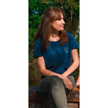 T-shirt Femme col rond bleu canard en coton BIO 1