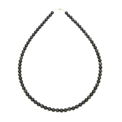 Collier Obsidienne noire - Pierres boules 6mm - 39 cm- Fermoir argent