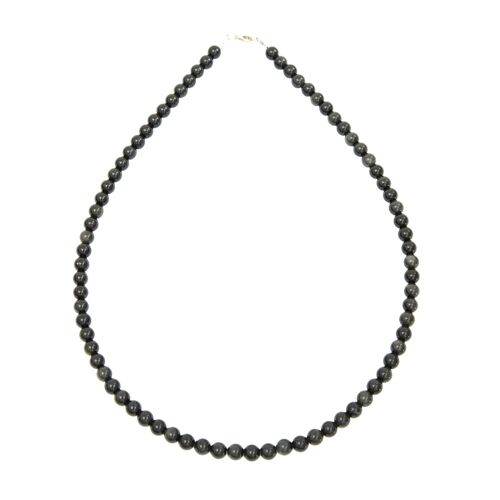 Collier Obsidienne noire - Pierres boules 6mm - 42 cm- Fermoir argent