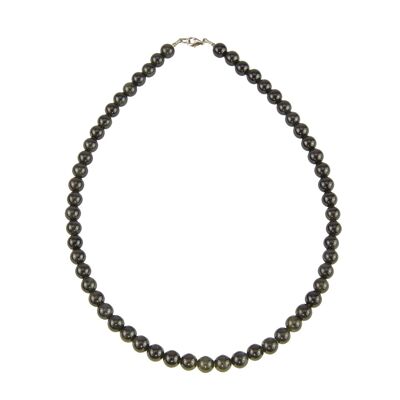 Black obsidian necklace - 8mm ball stones - 39 cm - Silver clasp