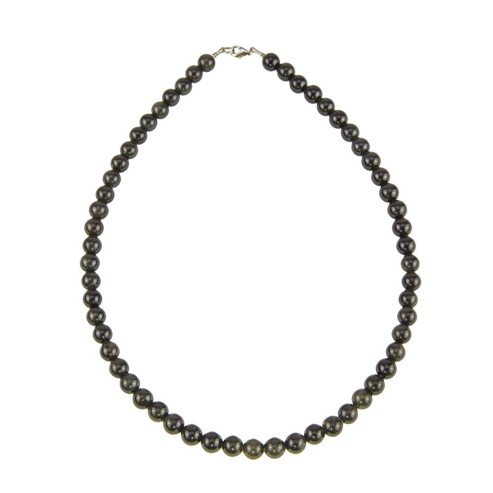 Black obsidian necklace - 8mm ball stones - 39 cm - Gold clasp