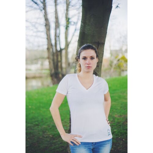 T-shirt Femme col V blanc en coton BIO