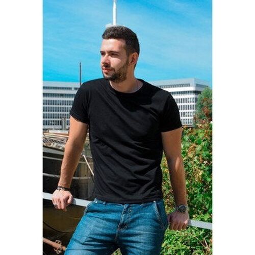 T-shirt Homme col rond noir en coton BIO