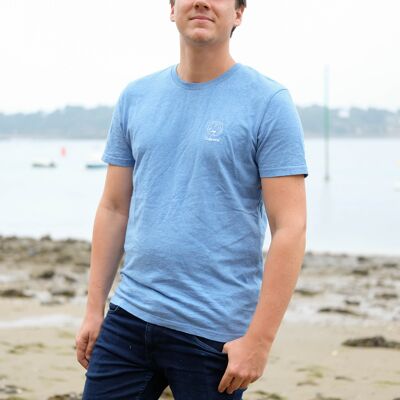 Camiseta de hombre de algodón orgánico con cuello redondo en azul cielo