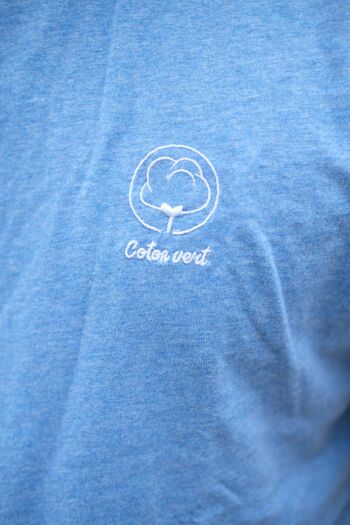 T-shirt Homme col rond bleu ciel chiné en coton BIO 3