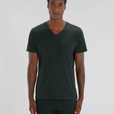 Camiseta negra de hombre de algodón orgánico con cuello de pico
