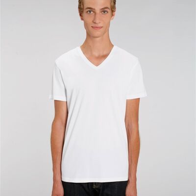 Camiseta de hombre de algodón orgánico blanco con cuello de pico