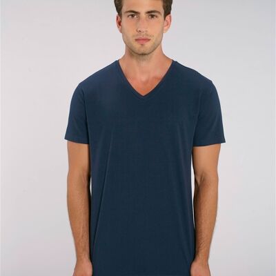 Camiseta de hombre de algodón orgánico azul noche con cuello de pico
