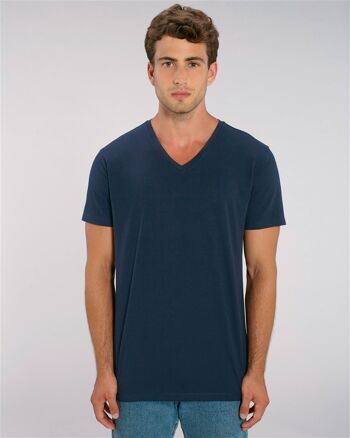 T-shirt Homme col V bleu nuit en coton BIO 1
