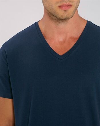 T-shirt Homme col V bleu nuit en coton BIO 2