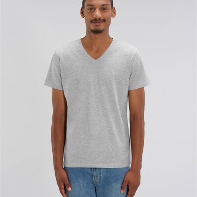 Camiseta de hombre de algodón orgánico con cuello de pico en gris jaspeado