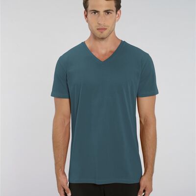 Camiseta de hombre con cuello de pico azul stargazer en algodón orgánico