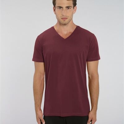 T-shirt Homme col V bordeaux en coton BIO