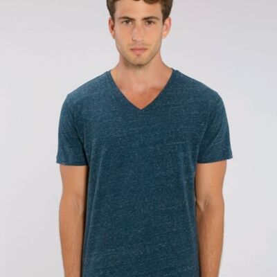 Blaues T-Shirt aus V-Baumwolle mit V-Ausschnitt für Herren aus Bio-Baumwolle
