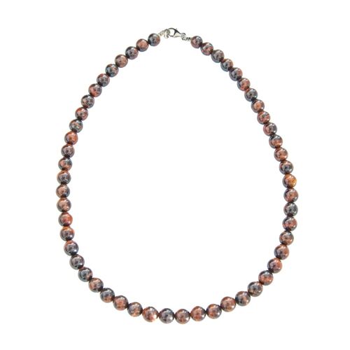 Collier Oeil de taureau - Pierres boules 8mm - 56 cm- Fermoir or