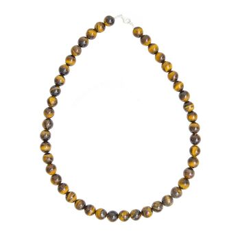 Collier Oeil de tigre - Pierres boules 10mm - 48 cm- Fermoir or 1