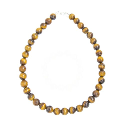 Collier Oeil de tigre - Pierres boules 12mm - 48 cm- Fermoir or