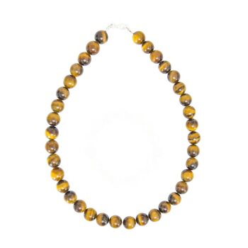 Collier Oeil de tigre - Pierres boules 12mm - 56 cm- Fermoir or 2