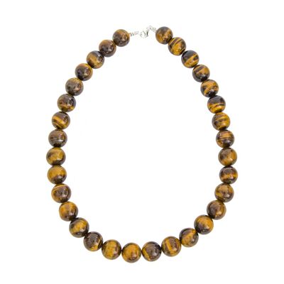 Tiger eye necklace - 14mm ball stones - 39 cm - Silver clasp