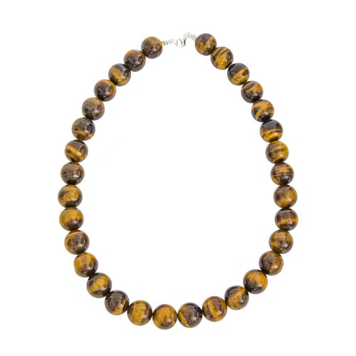 Collier Oeil de tigre - Pierres boules 14mm - 56 cm- Fermoir or