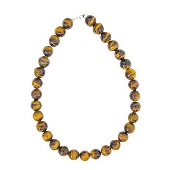 Collier Oeil de tigre - Pierres boules 14mm - 100 cm- Fermoir or 2