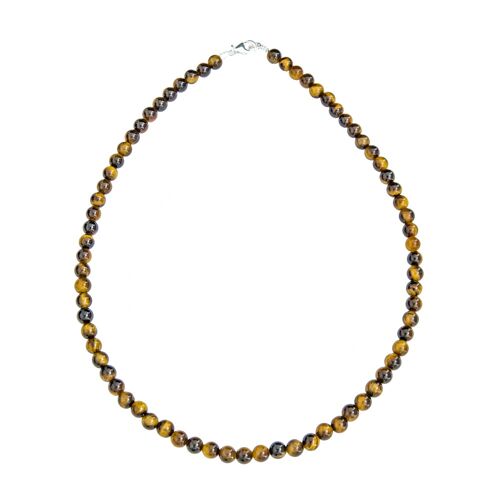 Collier Oeil de tigre - Pierres boules 6mm - 78 cm- Fermoir or