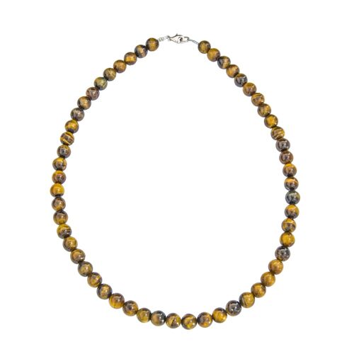 Collier Oeil de tigre - Pierres boules 8mm - 39 cm- Fermoir or