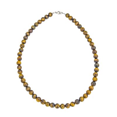 Collana occhio di tigre - Pietre a sfera 8mm - 56 cm - Chiusura in argento