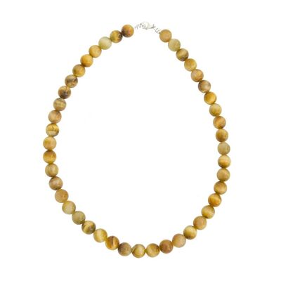 Collar ojo de tigre dorado - Piedras bola 10mm - 42 cm - Cierre plata