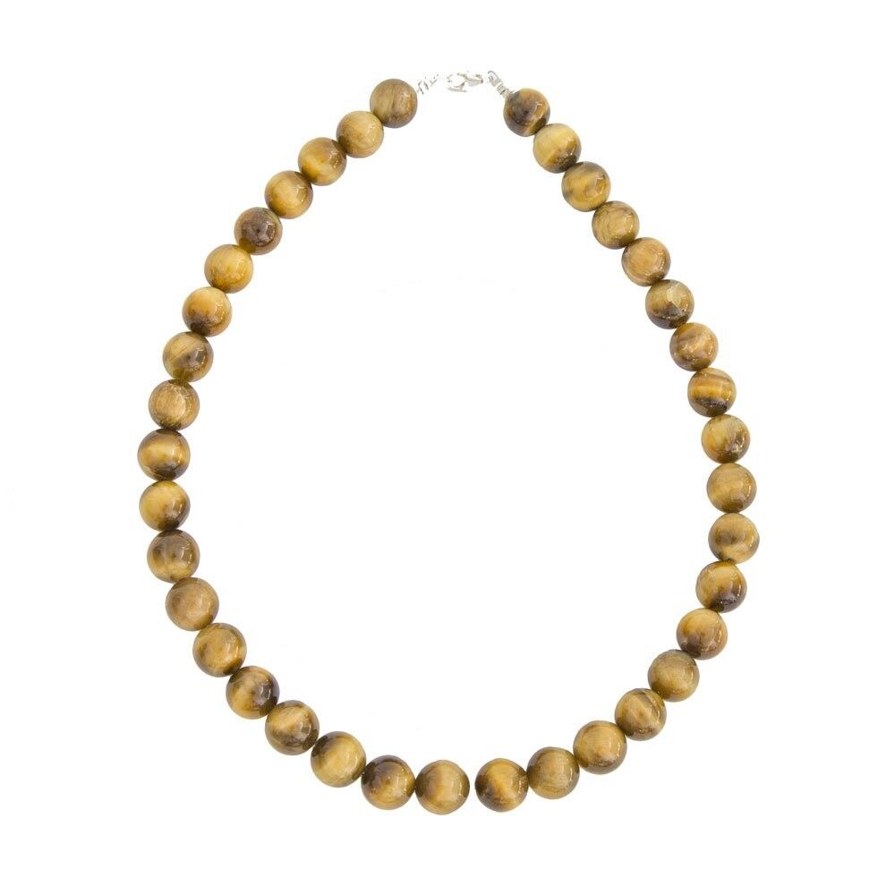 Collier Oeil de tigre doré - Pierres boules 12mm - 48 cm- Fermoir or