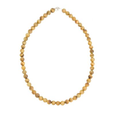 Collar ojo de tigre dorado - Piedras bola 8mm - 56 cm - Cierre plata