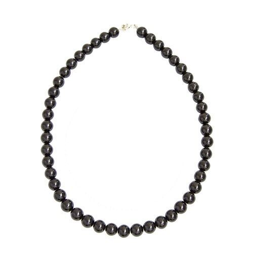 Collier Onyx - Pierres boules 10mm - 48 cm- Fermoir argent